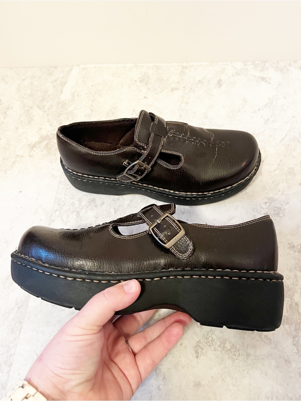 Vintage 90s American Eagle Brown Chunky Platform Mary Jane Loafers Shoes 10
